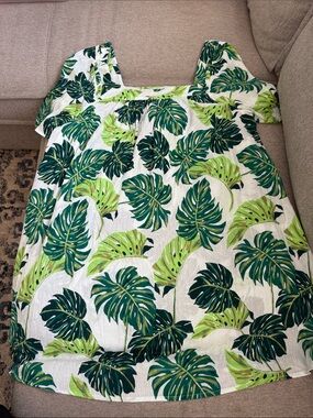 Draper James White Swim Coverup with Green Palm Print